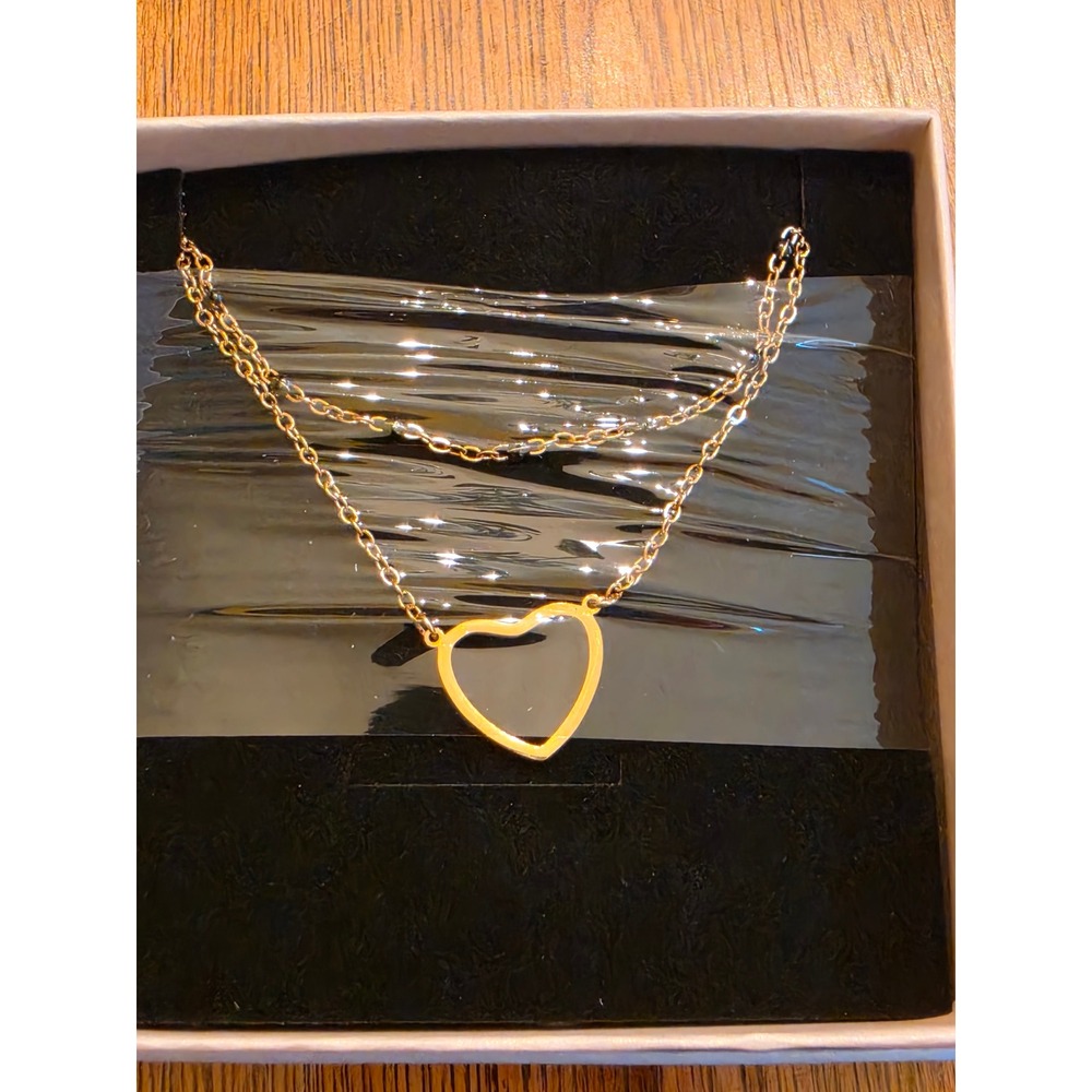 Gold Plated Heart Necklace with Black Beads Double Chain‎ Adjustable Gift Box